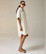 J Crew Womens Utility Linen Mini Shirtdress Size Small Tall CREAM Preppy Oversiz
