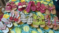 GIRLS SANDALS FLIP FLOPS 10 PRS GYMBOREE TCP ETC SZ.2 PINK FLOWERS GEMS BLING
