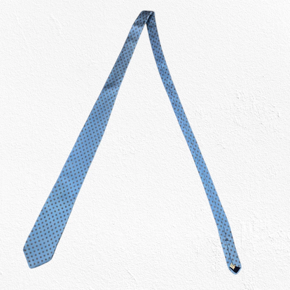 Corbata de cuello Stonehenge vintage años 70 azul claro floral margarita seda hecha a mano 3,25 x 59 Foto 2 de 4