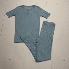 Carter's Pajama Set Kids 10 Blue Ribbed Knit Henley Top Pants 2 Piece Sleepwear
