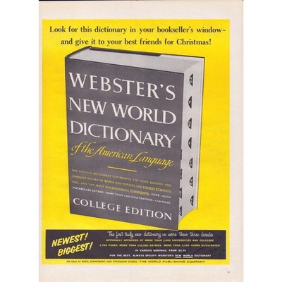 Webster's New World Dictionary College Edition Print Ad 1958 Yellow
