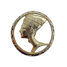 Vintage Egyptian Revival Queen Nefertiti Gold Tone Brooch Pendant