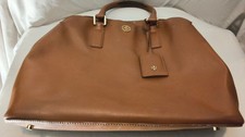 Authentic Tory Burch Robinson Double-Zip Leather Tote Bag, with gold accents
