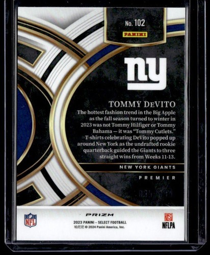 Tommy DeVito 2023 Panini Select Blue /149 #102 New York Giants - Picture 2 of 2