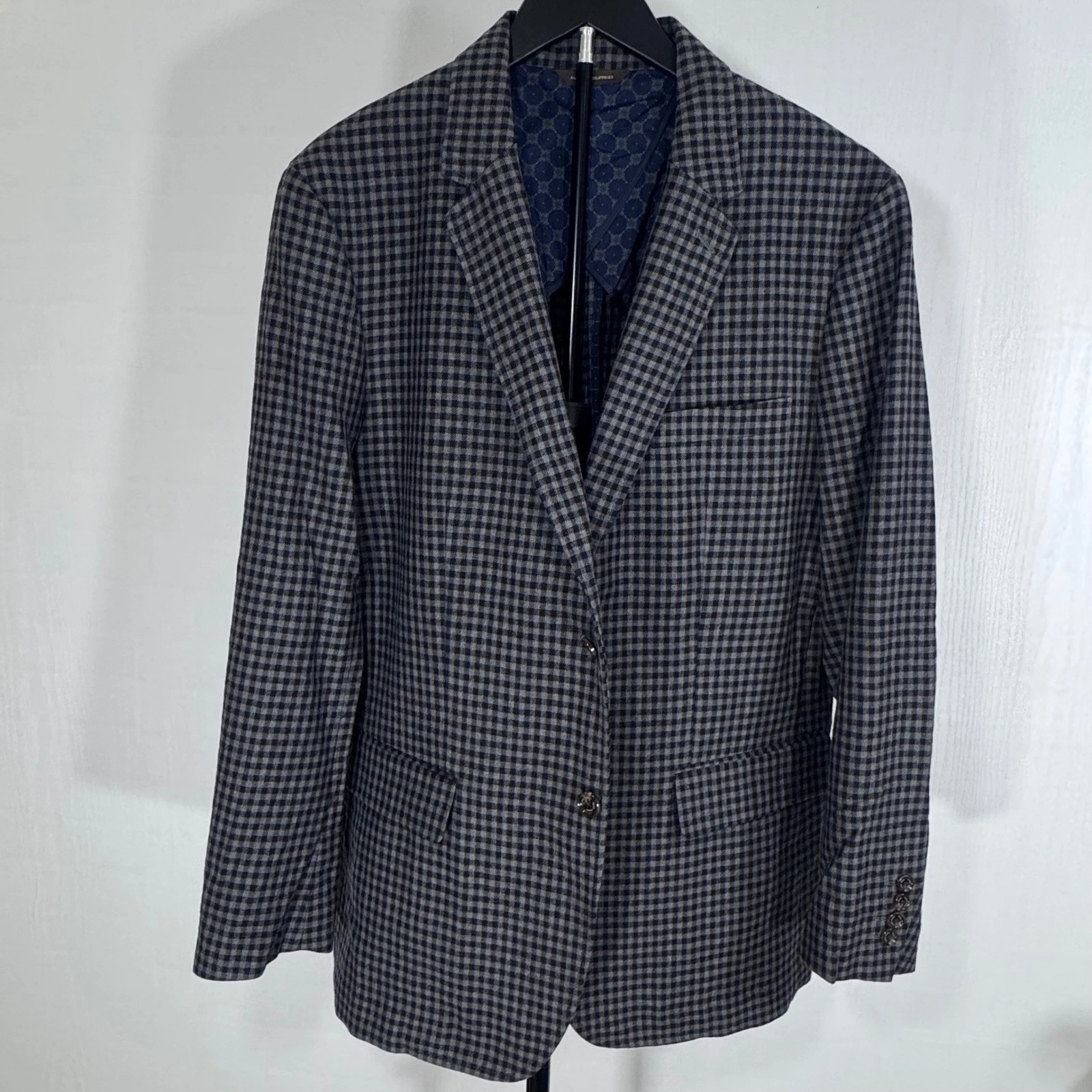 Tasso Elba Blazer Men Gray Plaid Two Button Wool Blend Sport Coat Size XL - product detail image 10