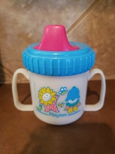 Vintage Playtex 2001 Two Handle Sippy Cup Elephant Pink Blue with Valve Y2K 