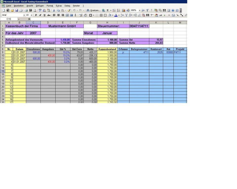 Kassenbuch und Kassenabrechnung - MS Excel mit Rechnung ( GoBD Excel 2007ff) - Bild 1 von 1