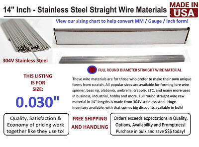 100 Stainless Steel Lure Shafts .030'' x 14'' Straight Wire Form Spinnerbait Rig