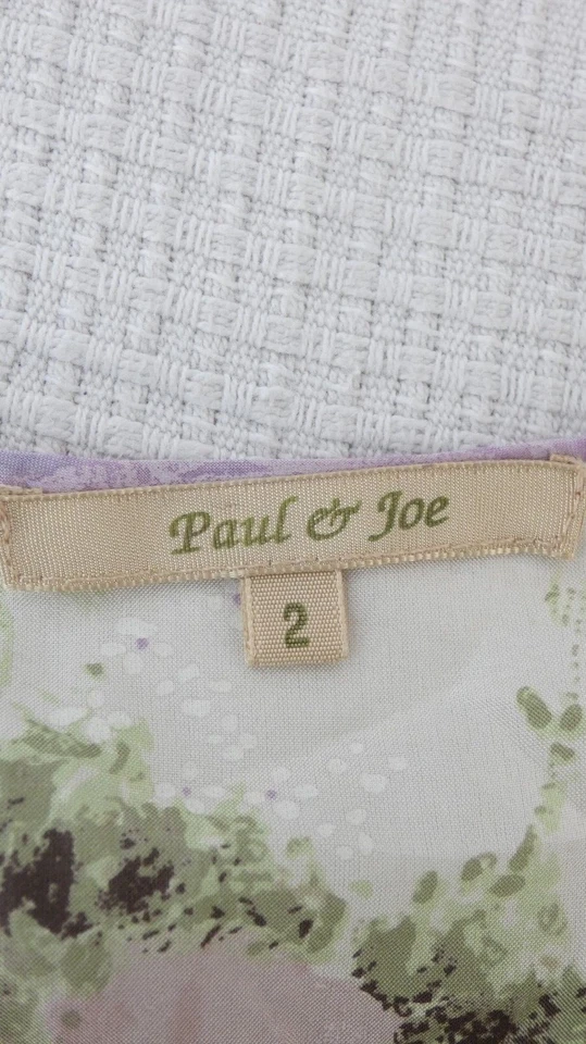 Paul and Joe Blouse Silk Top Floral Lace Trim Lace Up Vintage Beach Size 2 UK 8 — 第 3/4 张图片
