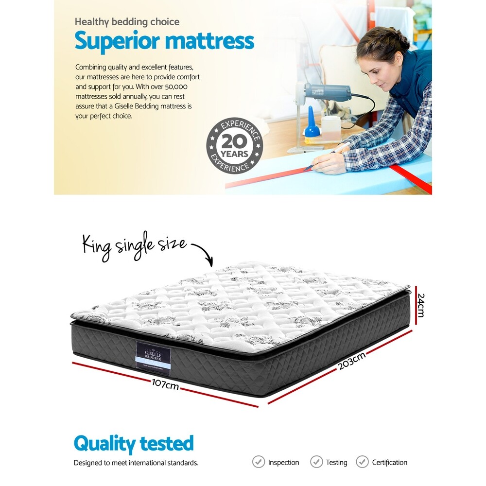 Giselle Bedding 24cm Mattress Pillow Top Bed Bonnell Spring Medium Firm