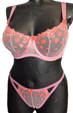 Curvy Kate Strawberry-Crush  Mesh Bügel-BH SET Gr.80F UK 36E + M Slip Pink Neon