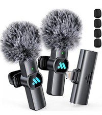 2pcs Lavalier Wireless Microphone for iPhone iPad, Black-lightning