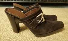 Yves Saint Laurent Brown Suede mules slides Heel Size 39.5 Made in Italy 