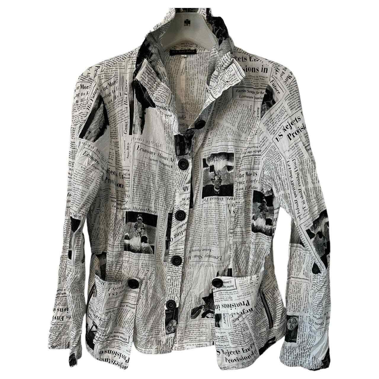 Rare!! KI MENG BLACK/WHITE Newspaper Jacket SZ S Gem