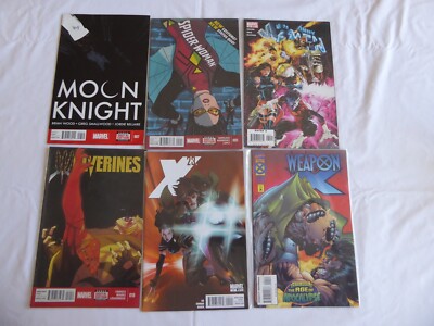 6 MARVEL COMICS: MOON KNIGHT, X-MEN, SPIDER-WOMAN, WOLVERINES ETC - PRE-OWNED