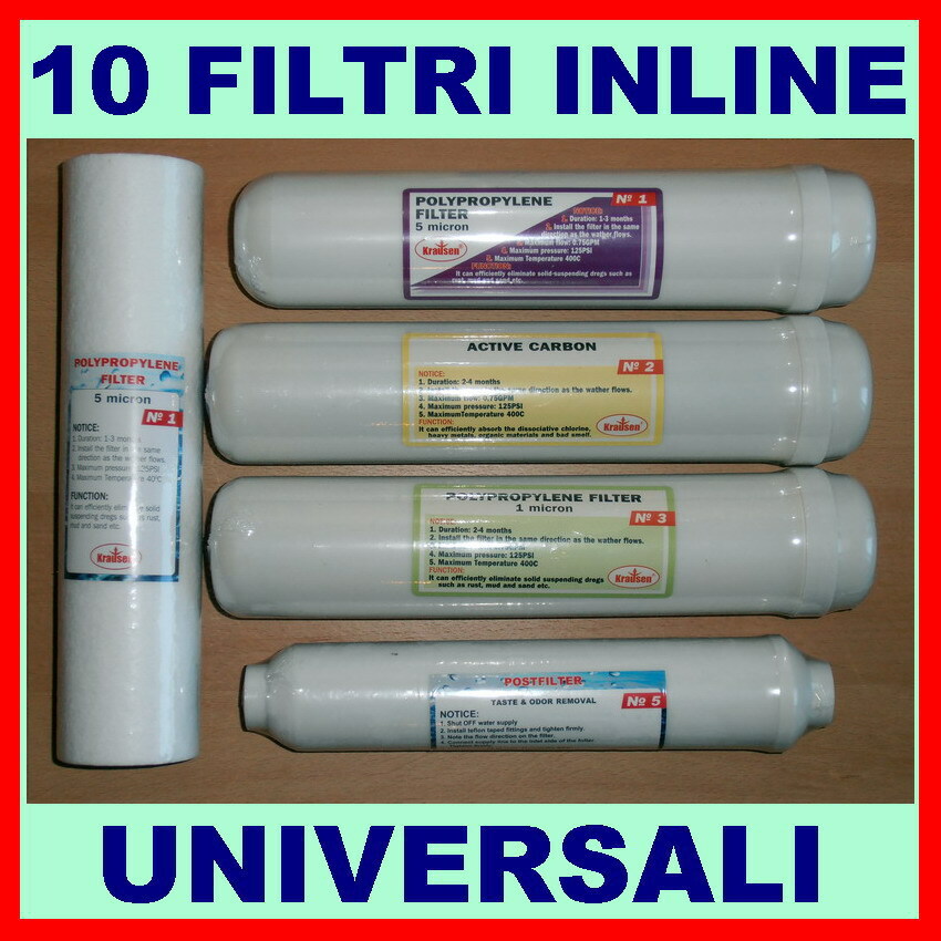 2 KIT FILTRI x10 FILTRI UNIVERSALI STANDARD DEPURATORE ACQUA - SISTEMA AD OSMOSI