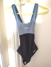Image of New With Tags Speedo Slice Crossback Black/Grey Size UK 30' One Piece Swimsuit