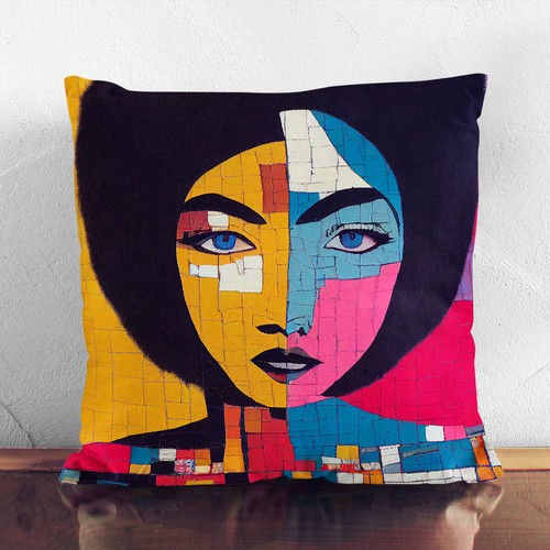Plump Cushion Woman With Afro Patchwork Soft Scatter Throw Pillow Cover Filled - 第 1/3 張圖片