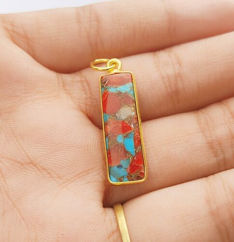 18k Gold Natural Oyster Turquoise Charm Pendant, Handmade Charm "SLC0001" - Picture 3 of 8
