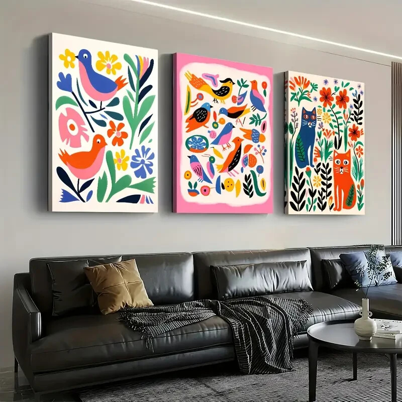 3pcs Fashionable Modern Abstract Animal Colorful Wall Art Canvas Unframed/Framed