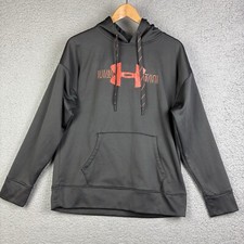 Under Armour Hoodie Sweatshirt Mens M Gray Orange UA Logo Pocket Hooded Loose