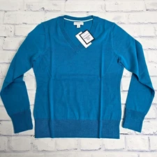 Charter Club Sweater Womens Small Merino Wool Blue Lightweight Classic Aqua New