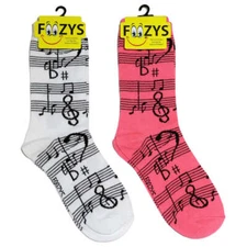 Musical Notes Socks Novelty Crew Dress Casual SOX Foozys 2 Pair 9-11 Music 