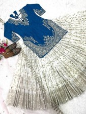 Wedding Wear Lehenga Blue  White Crepe Silk Top With Dupatta For Women  Girls