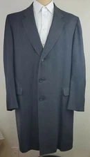 Hart Schaffner Marx Mens Three Button Long Overcoat Black Twill Jacket Size 42R
