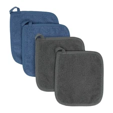 RITZ Terry Cotton Potholders Set of 4 | Absorbent & Heat-Resistant Kitchen Pads
