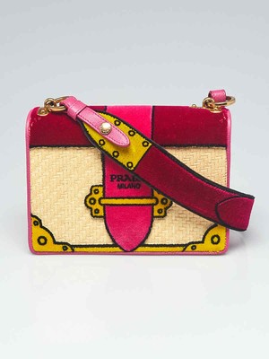Prada Paglia Naturale E Rosa Velluto Trompe L'Oeil Cahier Borsa 1BD075 |  eBay