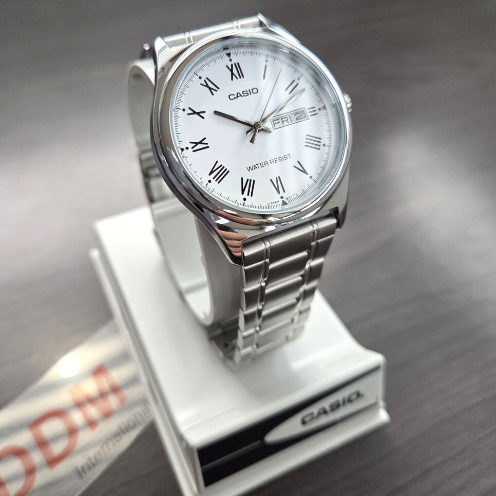 Analog Silver Metal Band White Men Watch Original New MTP-V006D-7B