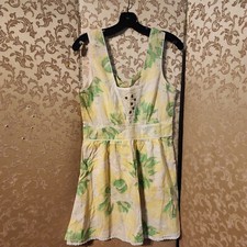 Free People Vintage Y2K Yellow Green Floral Vintage Mini Dress Size 8