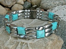 Magnetic Therapy Silver Hematite Bracelet Anklet Chalk TURQUOISE 3 row