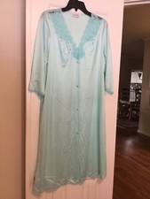 Vanity Fair Blue Robe Nylon 3/4" Long Sleeve Button Front M NEW w/o Tag