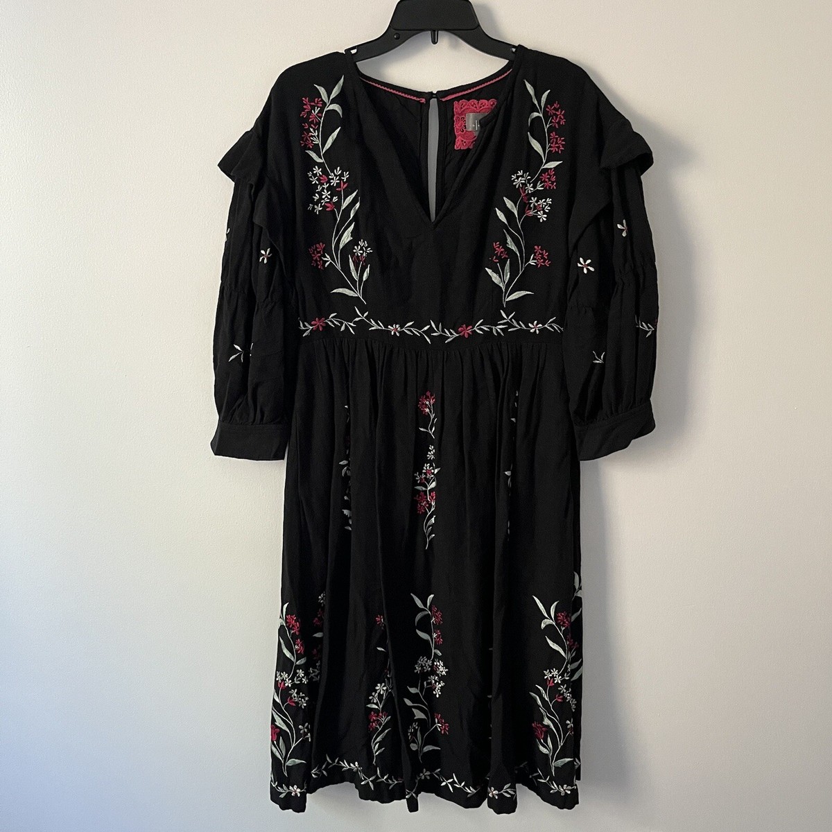 anthropologie maeve black floral dress Embroidered Peasant Ruffle Sleeve Midi 6 Ebay Shoe Size:37 plus sizing Perirose Women's White &