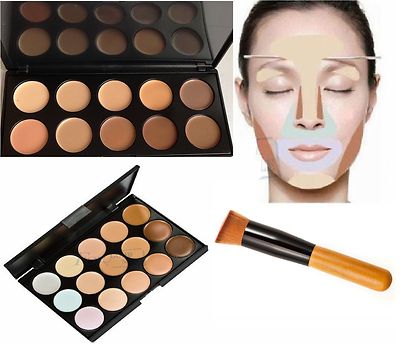 Neu 10 &15 Farben Kontur Gesichtscreme Make-up Concealer Palette + Foundation Pinsel