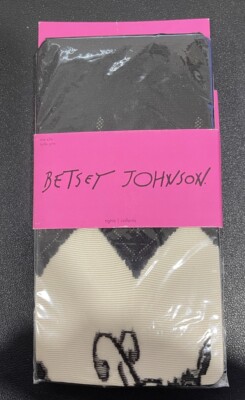 Betsey Johnson Women's Nylon Black/Beige Floral Tights 2 Pack Size