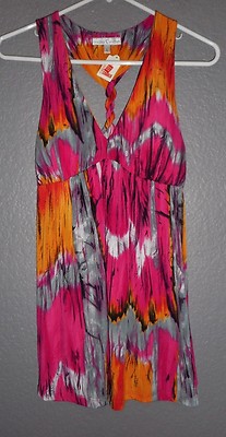 Moa Moa Multi-color Sleeveless Twisted Racerback V-neck TOP Padded Bust NWT SZ L