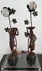 Antique Art Nouveau Germany Metal Classical Women Figural Lamps w Beaded Shades