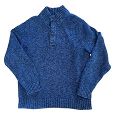 LL Bean Men's Large Henley Fisherman Sweater Chunky Cotton Knit Blue