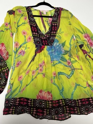 MATTHEW WILLIAMSON H&M 100% SILK BLOUSE/COVER UP PARROTS