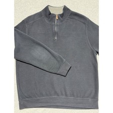 Tasso Elba Mens Quarter Zip Pullover Sweater Charcoal Gray Ribbed Cotton Large