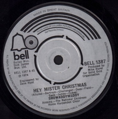 Showaddywaddy Hey Mister Christmas 7'' Vinyl 1974 Bell 4 Prong Label