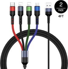 Multi Charging Cable 2Pack 4 in 1 Nylon Braided USB Fast Charging Cord Adap