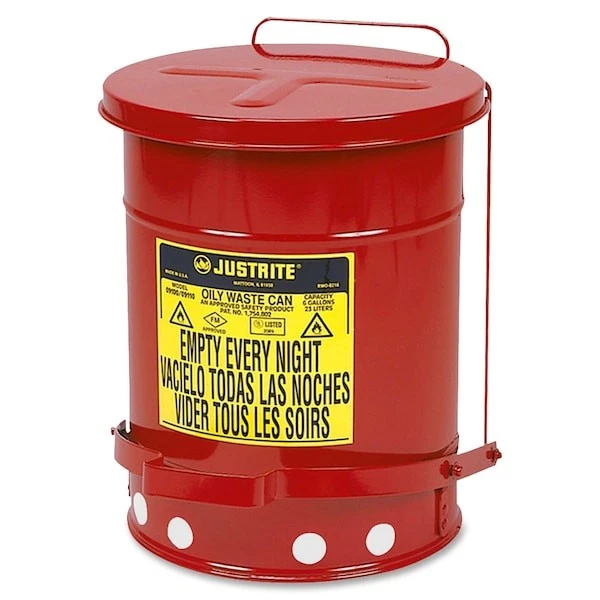 Justrite 09100 Oily Waste Can, 6 Gal, Red, Steel, 15 7/8 In Height, Foot - Image 2 of 4