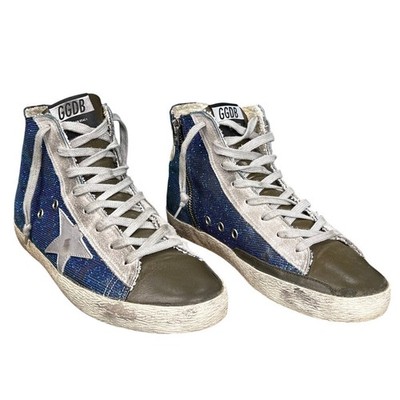 Golden Goose Francy Star Iridescent Blue High Top Sneaker Size 40