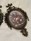 Vintage Made in Italy Gold Tone Ornate Oval Metal Wall Mirror & Floral Frame — photo 2