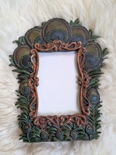Peacock Feather Resin Art 4x6 Footed Picture Photo Frame Bird Animal Nature 