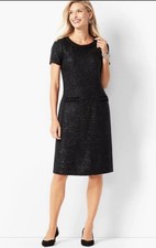 Talbots Women’s Black Pearl Beaded Acrylic Blend Tweed Shift Dress Size 14P $169